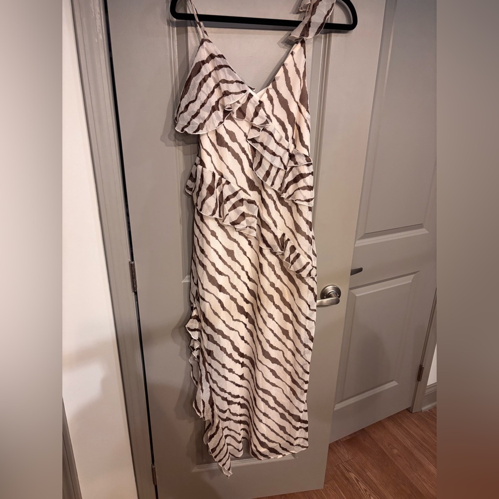 Future Collective Zebra Ruffle Maxi Dress
